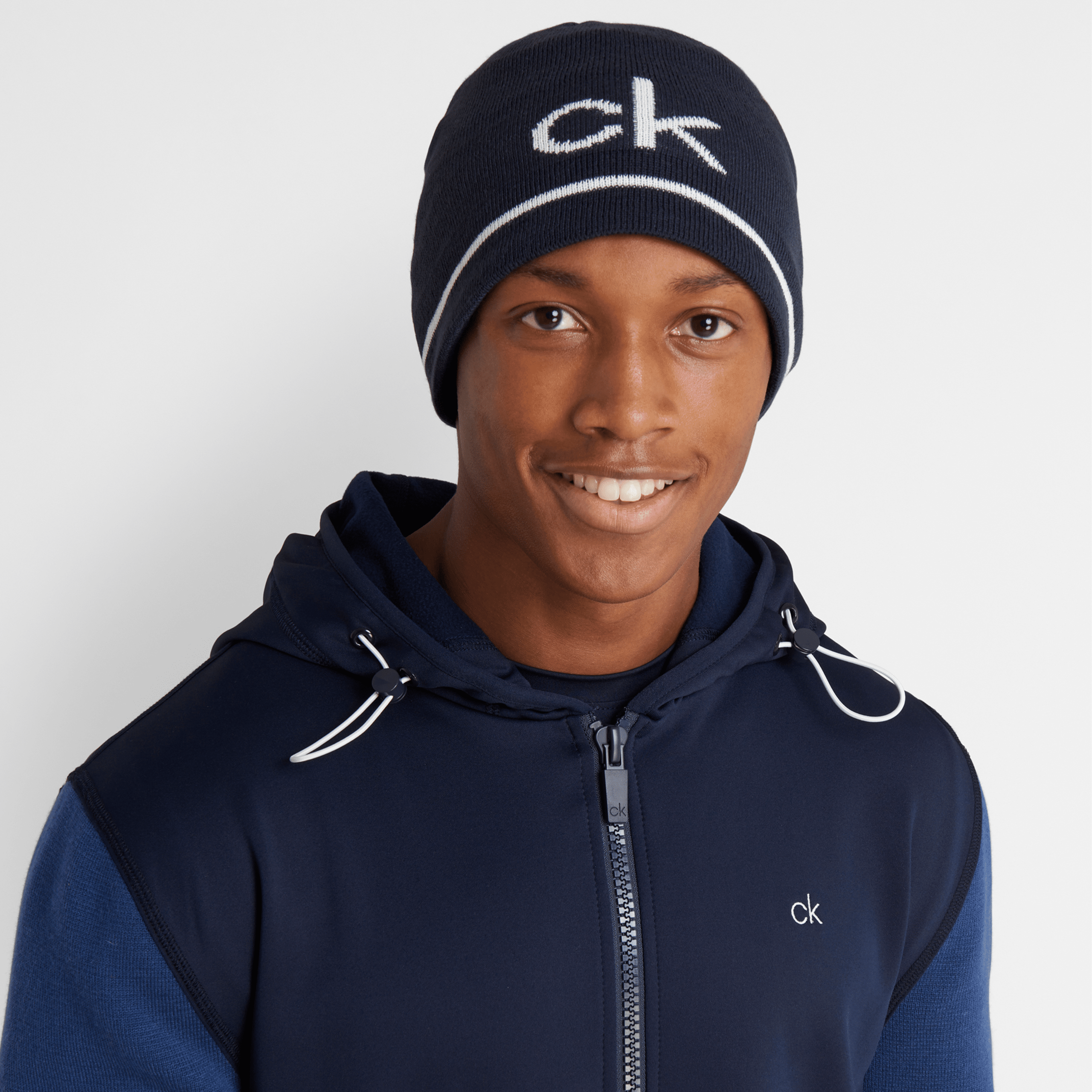 Calvin Klein Golf React Reversible Beanie Grey Navy/White